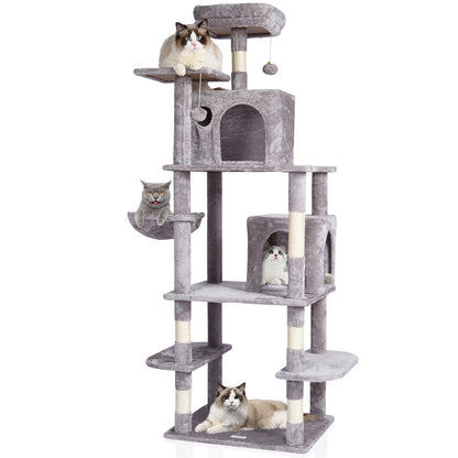 Cat Tree 68.5" Cat Tower with Cat Condos Sisal Scratching Post Light Gray