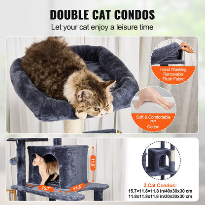 Cat Tree 68.5" Cat Tower with Cat Condos Sisal Scratching Post Dark Gray
