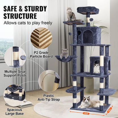 Cat Tree 68.5" Cat Tower with Cat Condos Sisal Scratching Post Dark Gray