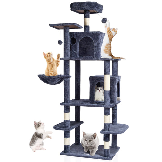 Cat Tree 68.5" Cat Tower with Cat Condos Sisal Scratching Post Dark Gray