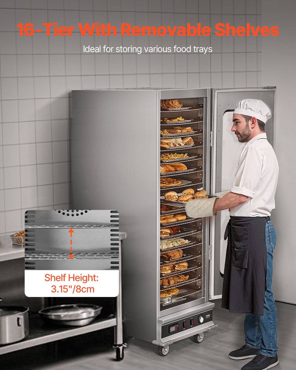 Hot Box Food Warmer 16-Tier Concession Warmer Cabinet with Water Tray