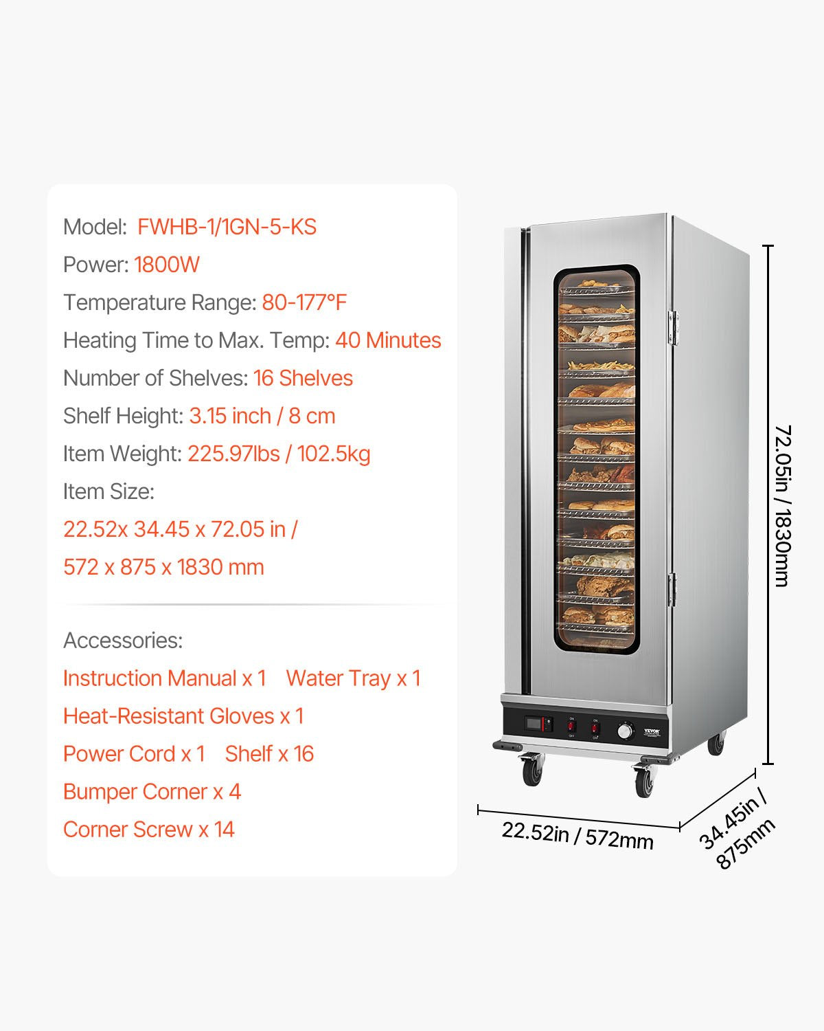 Hot Box Food Warmer 16-Tier Concession Warmer Cabinet with Water Tray
