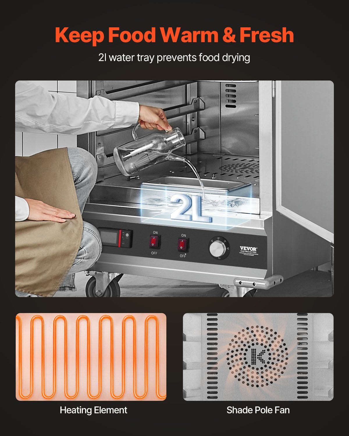 Hot Box Food Warmer 16-Tier Concession Warmer Cabinet with Water Tray