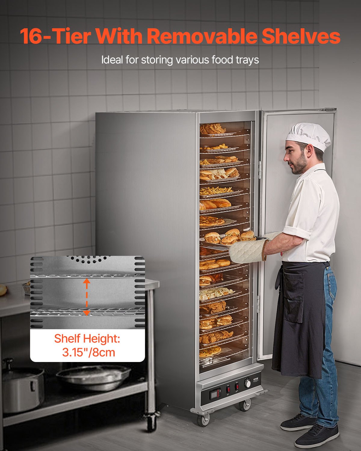 Hot Box Food Warmer 16-Tier Concession Warmer Cabinet with Water Tray