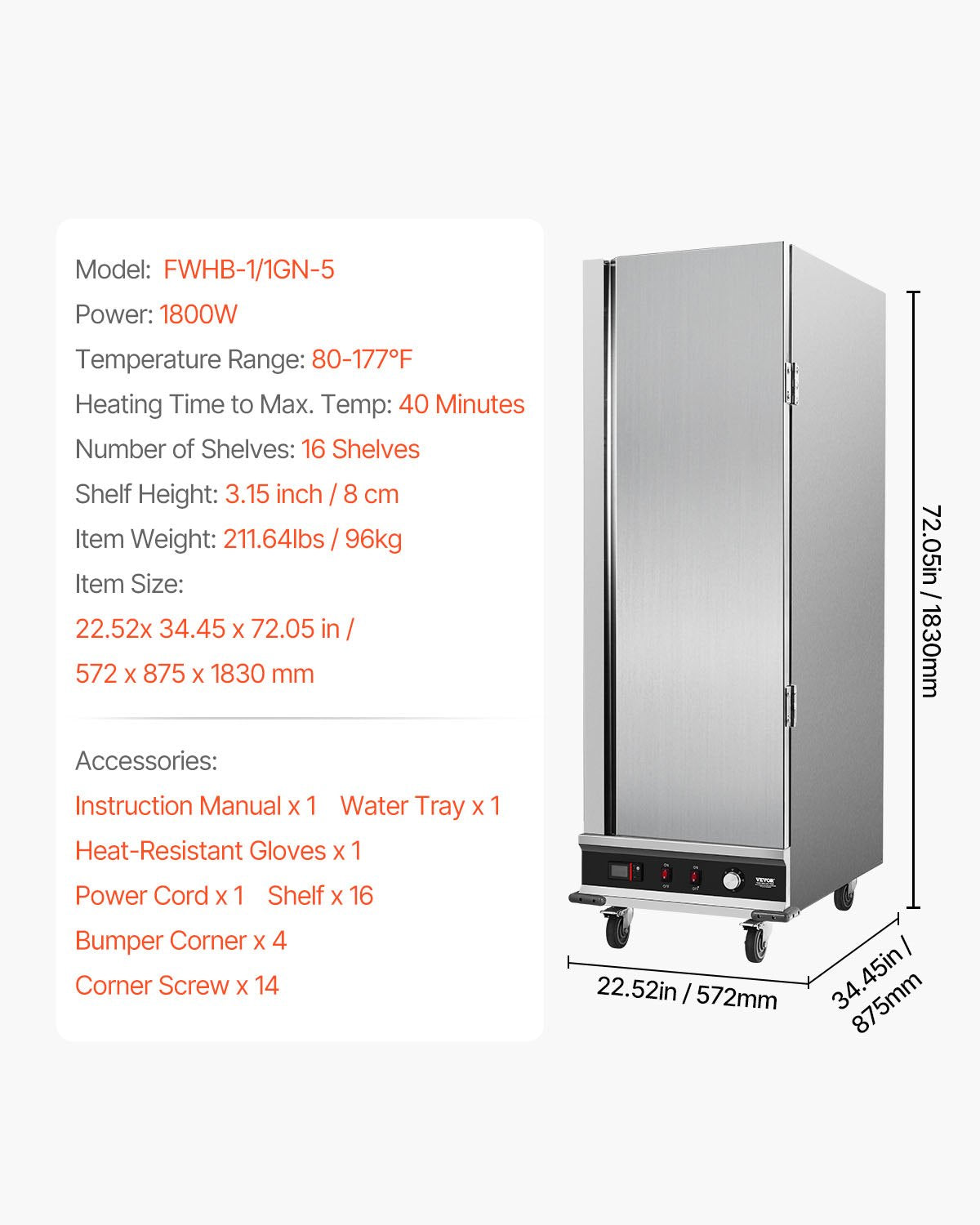Hot Box Food Warmer 16-Tier Concession Warmer Cabinet with Water Tray
