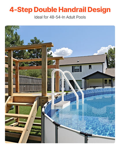 4-Step White Pool Ladder with 2 Handrails Supports 400 lb for 48-54 in Pools