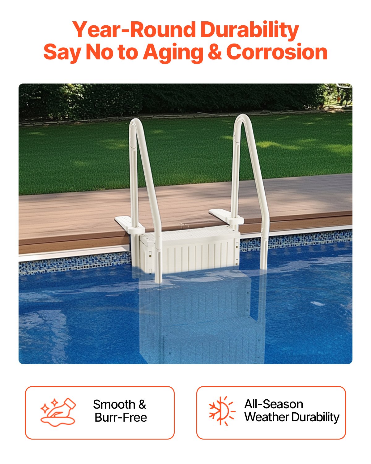 4-Step White Pool Ladder with 2 Handrails Supports 400 lb for 48-54 in Pools