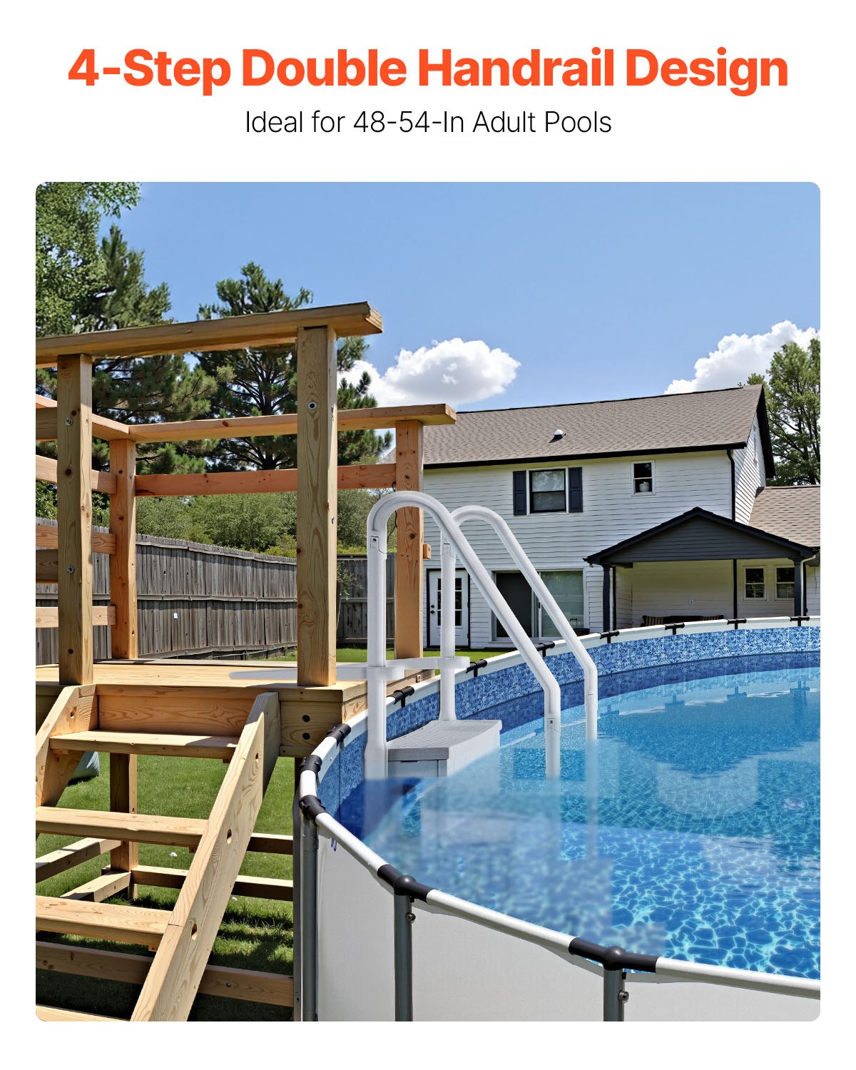 4-step gray pool ladder with 2 handrails supports 400 lb for 48-54 in the pool