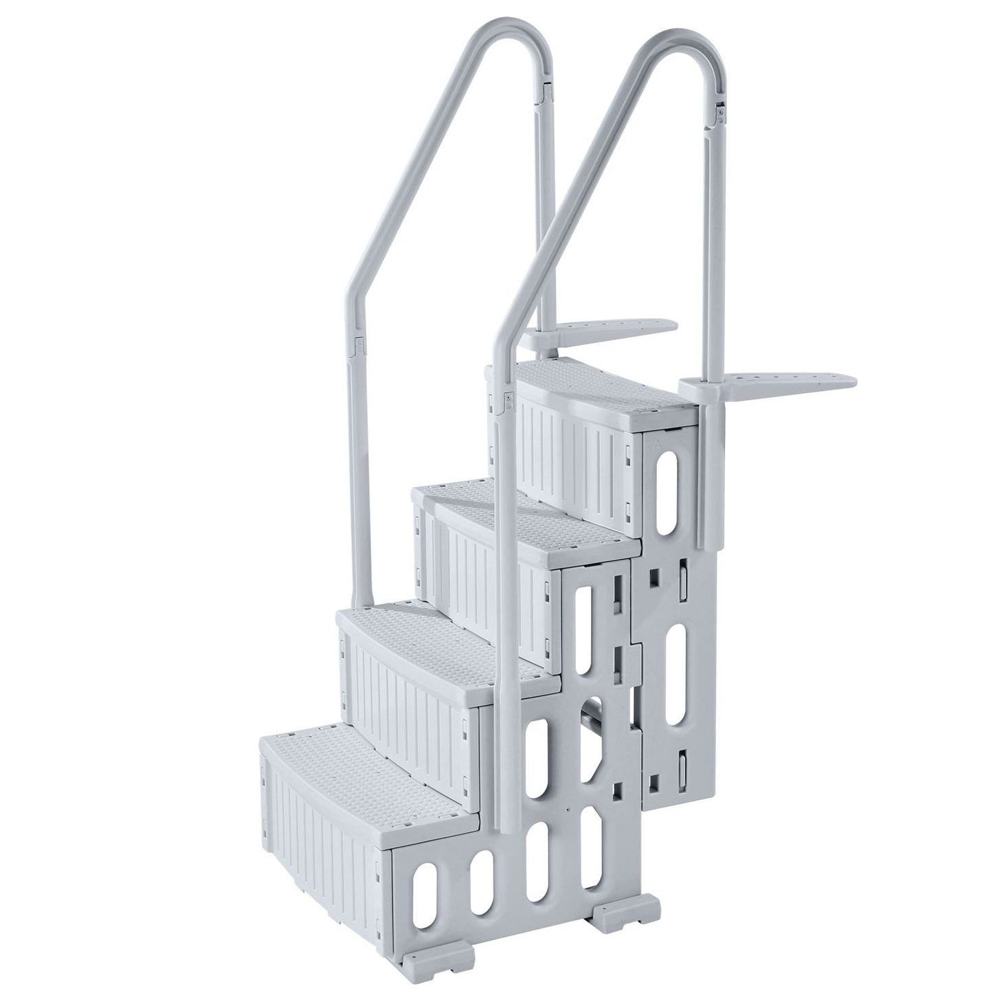 4-step gray pool ladder with 2 handrails supports 400 lb for 48-54 in the pool
