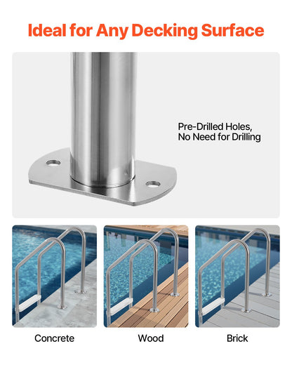 Robust stainless steel pool ladder 3 steps &amp; 2 handrails for 48-54 in the pool