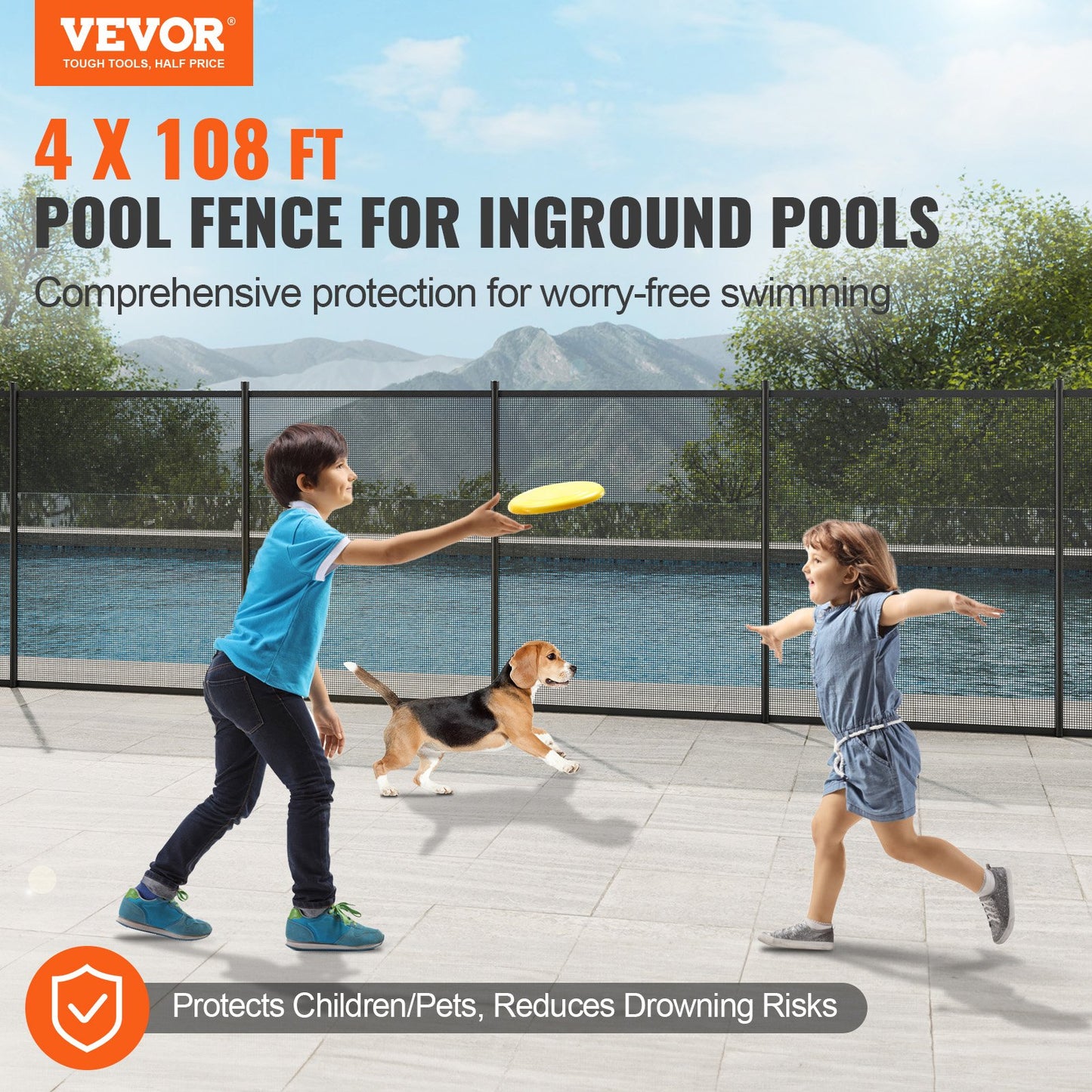 Pool staket, 4 x 108 FT pool staket för ingravda pooler, löstagbart barnsäkerhet pool staket, enkel DIY installation pool staket, 340 gram Teslin PVC pool staket Mesh skyddar barn och husdjur