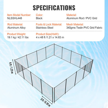 Pool Fence 4 x 48 FT Removable Pool Fence for Inground Pools Outdoors
