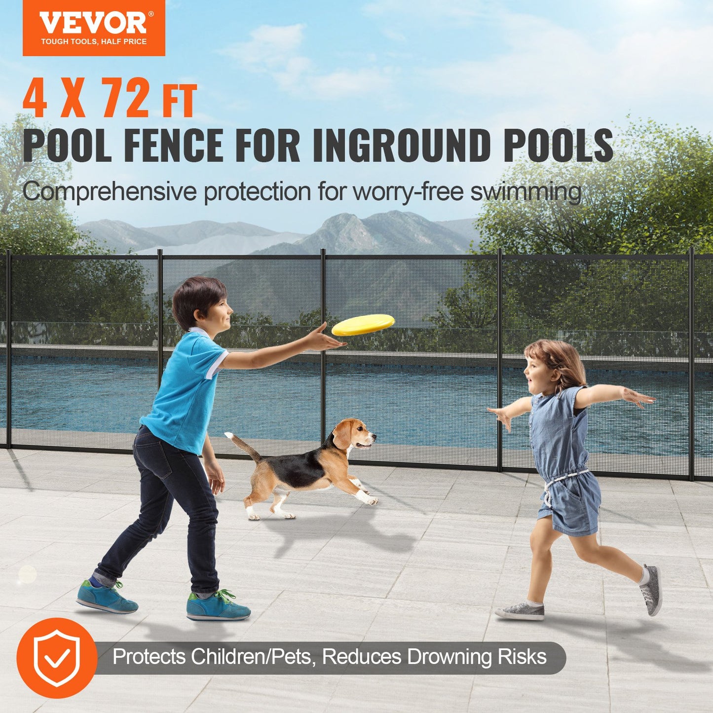 Pool staket, 4 x 72 FT pool staket för inground pooler, löstagbart barnsäkerhet pool staket, enkel DIY installation pool staket, 340 gram Teslin PVC pool staket Mesh skyddar barn och husdjur