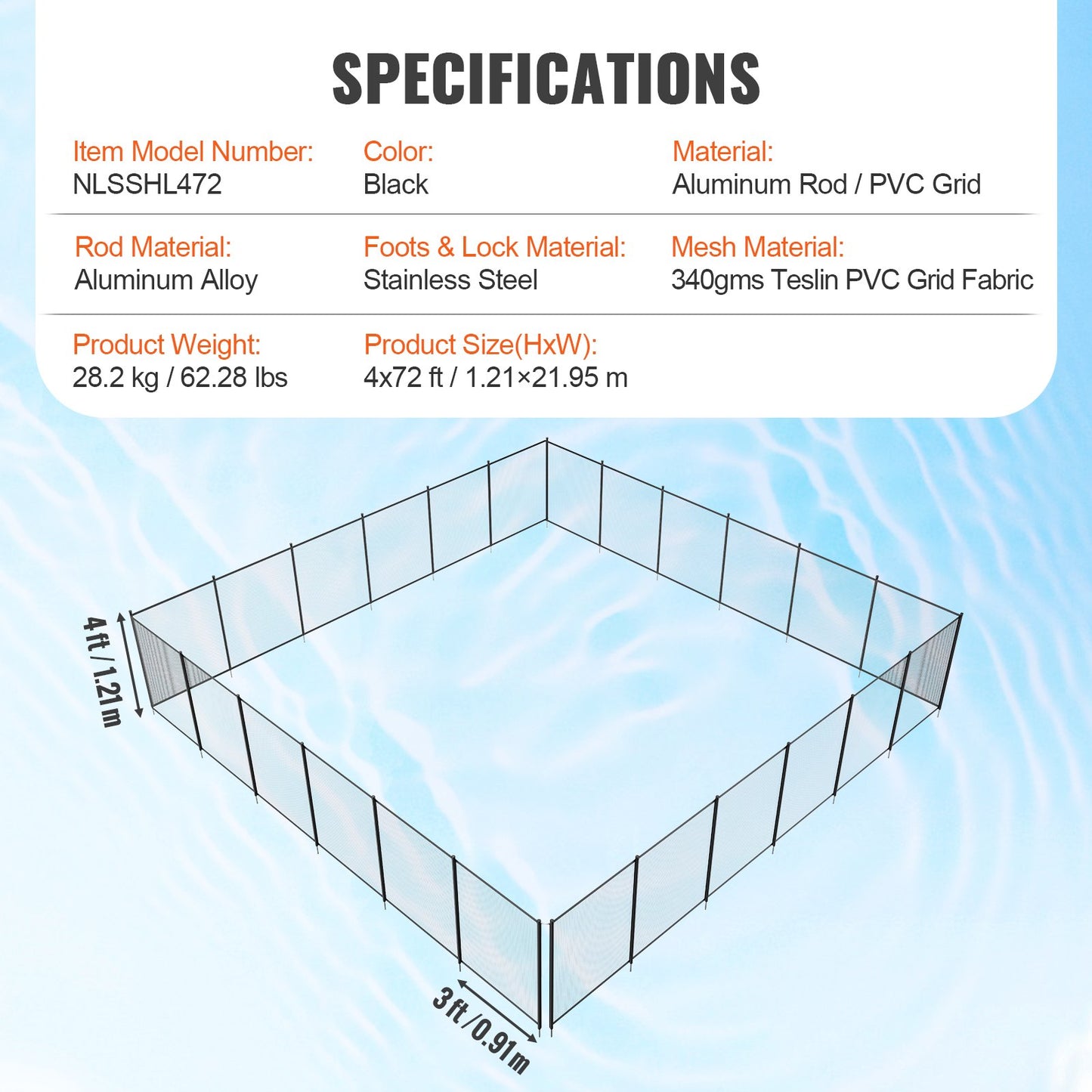 Pool staket, 4 x 72 FT pool staket för inground pooler, löstagbart barnsäkerhet pool staket, enkel DIY installation pool staket, 340 gram Teslin PVC pool staket Mesh skyddar barn och husdjur