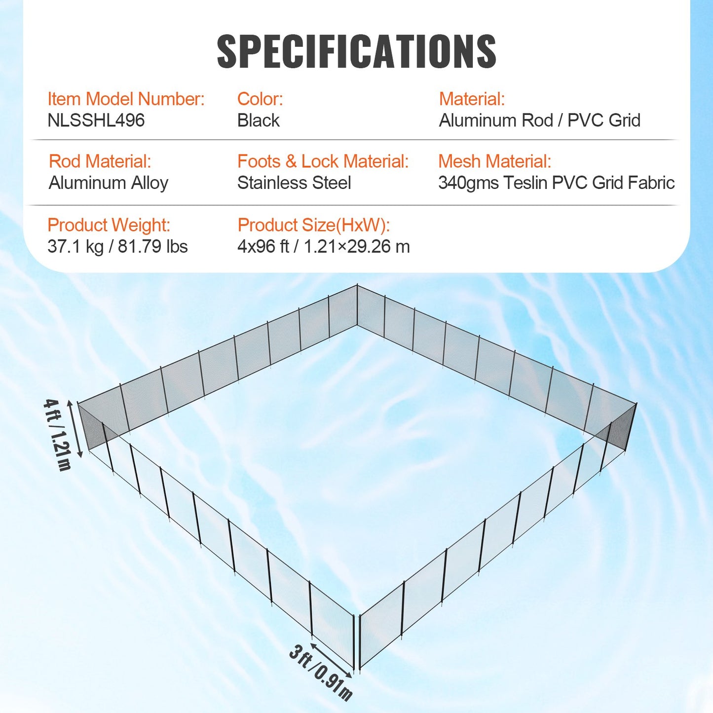 Pool Fence 4 x 96 FT Removable Pool Fence for Outdoor Pools
