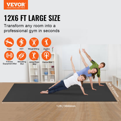Träningsmatta Halkfri yogamatta Gym Fitness Pilate Träningsmatta (12x6ft)
