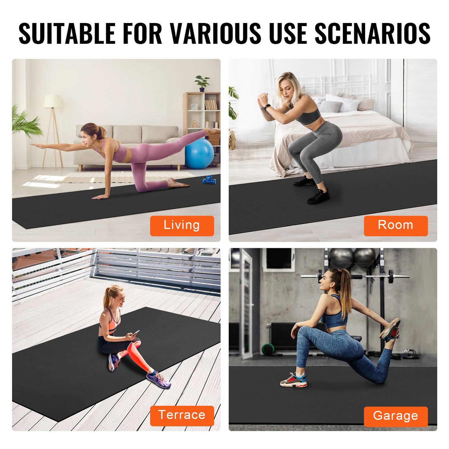 Träningsmatta Halkfri yogamatta Gym Fitness Pilate Träningsmatta (12x6ft)