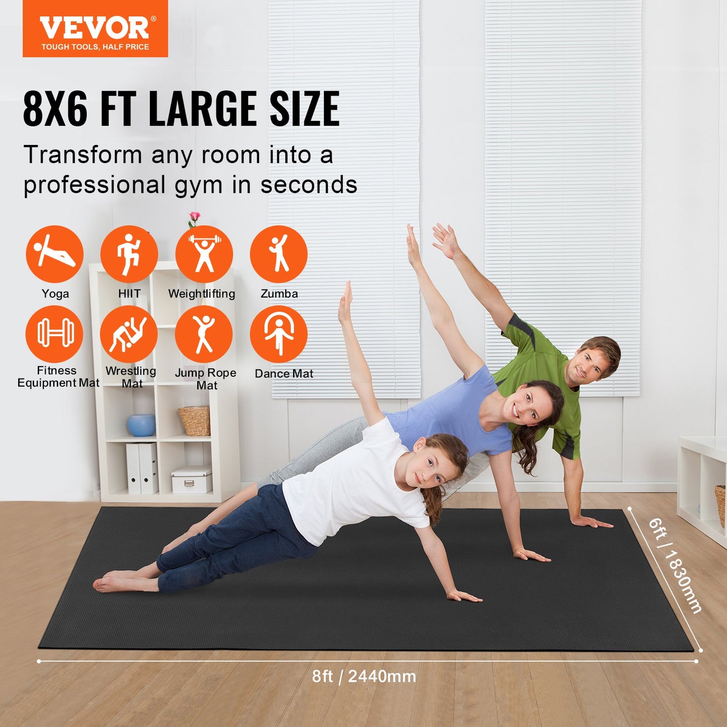 Trainingsmatte, rutschfeste Yogamatte, für Fitnessstudio, Fitness, Pilates, Trainingsmatte (2,4 x 1,8 m)
