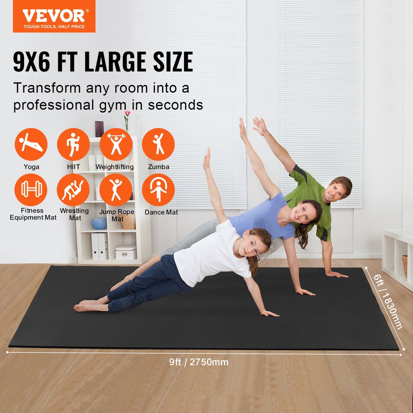 Träningsmatta Halkfri yogamatta Gym Fitness Pilate Träningsmatta (9x6ft)