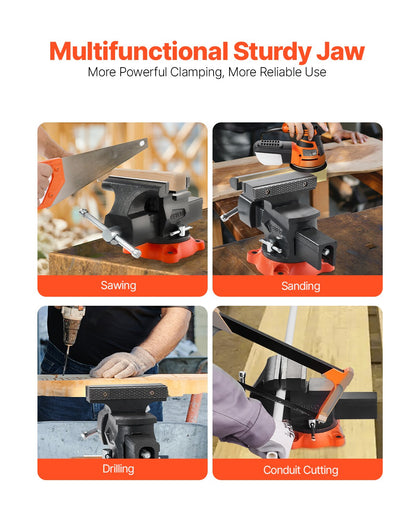 5.5-inch Bench Vise Multipurpose Heavy Duty Ductile Iron Swivel Locking Base
