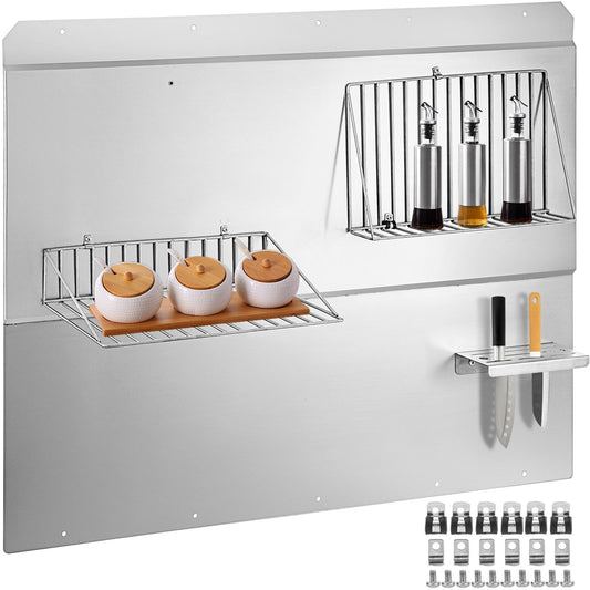 Range Backsplash with Shelf 36 x 33.9 inch Range Wall Shield Stainless Steel Backsplash Silver Backsplash for Range Stainless Backsplash with Removable Shelf, Stove Backsplash Panel
