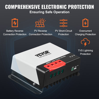 50A MPPT Solar Charge Controller, 12V / 24V Auto DC Input, Solar Panel Regulator Laddare med Bluetooth-modul, 98 % laddningseffektivitet för förseglad (AGM), gel, översvämmad och litiumbatteriladdning