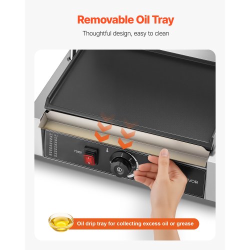 Kommersiell Panini Grill, 2200W elektrisk smörgåspaninimaskin, pressgrill i rostfritt stål med handtag och temperaturkontroll, 34x23 cm helplatt emaljplatta, för hamburgare, biff och bacon |  EU