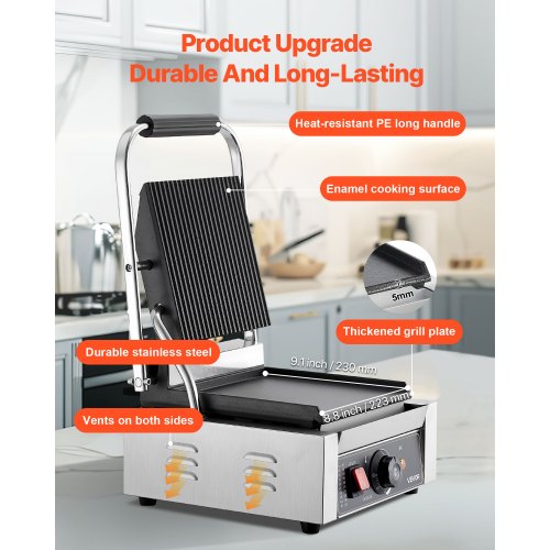 Kommersiell Panini Press Grill Smörgåsmaskin Stekplåt 22x23 cm |  EU