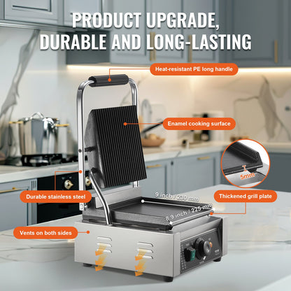 Commercial panini press grill Electric sandwich maker Grill plate 9"x9