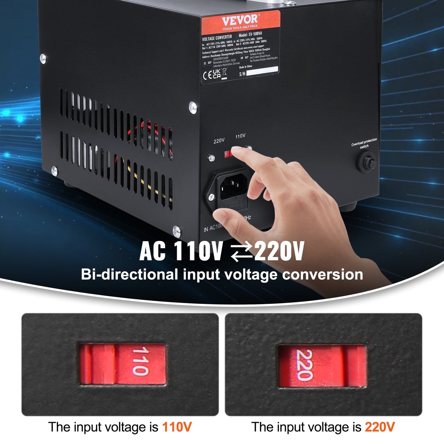 Volt-Konverter-Transformator, 2000 VA, Hochleistungs-Aufwärts-/Abwärtstransformator, Konvertierung von 110 Volt auf 220 Volt und von 220 Volt auf 110 Volt, mit US-Steckdose, EU-Steckdose, 5-V-USB-Anschluss, CE-zertifiziert
