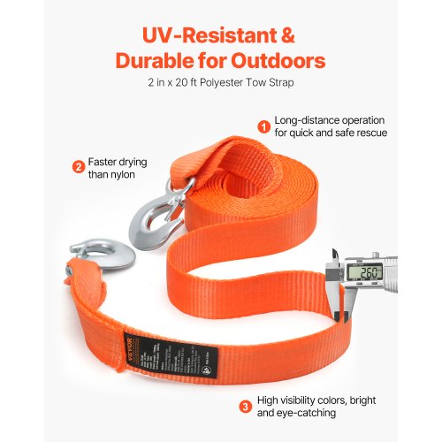 Abschleppseil 17000 lbs 20 ft Auto-Abschleppkabel mit 2 Haken Heavy Duty | EU