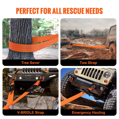 Recovery Drag Strap 4" x 30', 46 500 lbs Bredstyrka, Trippelförstärkta Loop Strap, Tree Saver, Off Road Bogsering och återhämtning, Extremt väderbeständighet, Skyddshylsor och förvaringsväska