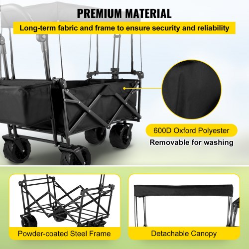 faltbarer Trolley Schwarzer faltbarer Trolley Abnehmbares Dach 600D Oxford-Gewebe Faltbarer Trolley Übergroße Räder Tragbarer faltbarer Trolley Verstellbare Griffe für Strand, Garten, Sport | EU