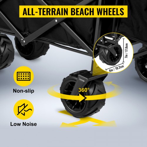 faltbarer Trolley Schwarzer faltbarer Trolley Abnehmbares Dach 600D Oxford-Gewebe Faltbarer Trolley Übergroße Räder Tragbarer faltbarer Trolley Verstellbare Griffe für Strand, Garten, Sport | EU