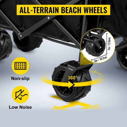 faltbarer Trolley Schwarzer faltbarer Trolley Abnehmbares Dach 600D Oxford-Gewebe Faltbarer Trolley Übergroße Räder Tragbarer faltbarer Trolley Verstellbare Griffe für Strand, Garten, Sport | EU