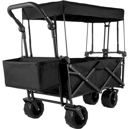 faltbarer Trolley Schwarzer faltbarer Trolley Abnehmbares Dach 600D Oxford-Gewebe Faltbarer Trolley Übergroße Räder Tragbarer faltbarer Trolley Verstellbare Griffe für Strand, Garten, Sport | EU