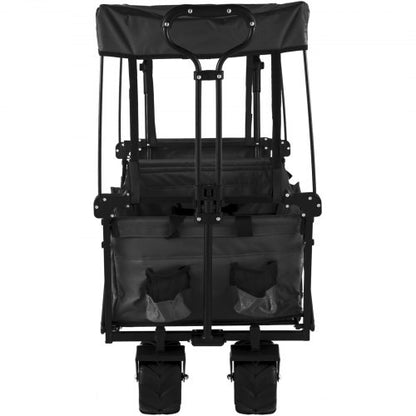faltbarer Trolley Schwarzer faltbarer Trolley Abnehmbares Dach 600D Oxford-Gewebe Faltbarer Trolley Übergroße Räder Tragbarer faltbarer Trolley Verstellbare Griffe für Strand, Garten, Sport | EU