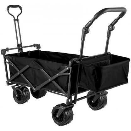 faltbarer Trolley Schwarzer faltbarer Trolley Abnehmbares Dach 600D Oxford-Gewebe Faltbarer Trolley Übergroße Räder Tragbarer faltbarer Trolley Verstellbare Griffe für Strand, Garten, Sport | EU