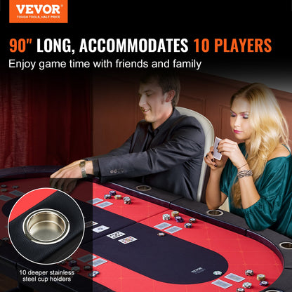 Klappbarer Pokertisch für 10 Spieler, Blackjack Texas Hold'em Pokertisch mit gepolsterten Schienen und Getränkehalter aus Edelstahl, tragbarer, klappbarer Kartenspieltisch, ovaler Casino-Freizeittisch (238 cm)