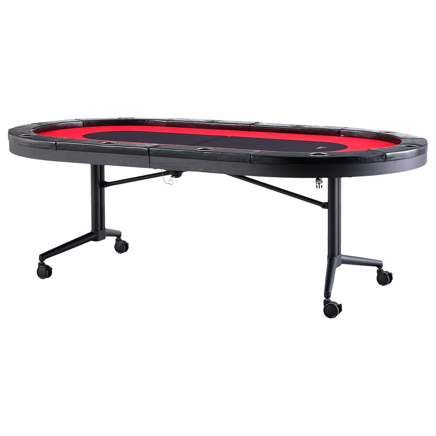 Klappbarer Pokertisch für 10 Spieler, Blackjack Texas Hold'em Pokertisch mit gepolsterten Schienen und Getränkehalter aus Edelstahl, tragbarer, klappbarer Kartenspieltisch, ovaler Casino-Freizeittisch (238 cm)