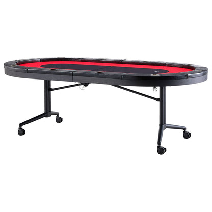 Klappbarer Pokertisch für 10 Spieler, Blackjack Texas Hold'em Pokertisch mit gepolsterten Schienen und Getränkehalter aus Edelstahl, tragbarer, klappbarer Kartenspieltisch, ovaler Casino-Freizeittisch (238 cm)