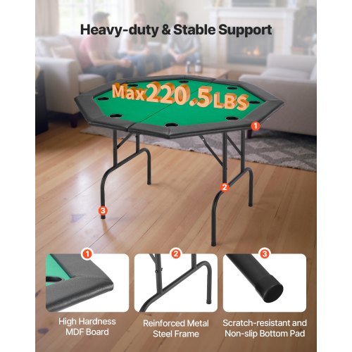 1220 mm Hopfällbart Pokerbord Hopfällbart 8-spelares Casino Texas Hold'em-bord