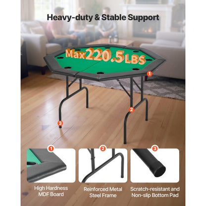 1220 mm Hopfällbart Pokerbord Hopfällbart 8-spelares Casino Texas Hold'em-bord