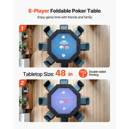 1220 mm Foldable Poker Table Foldable 8 Player Casino Texas Hold'em Table