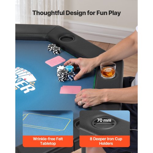 1220 mm Foldable Poker Table Foldable 8 Player Casino Texas Hold'em Table
