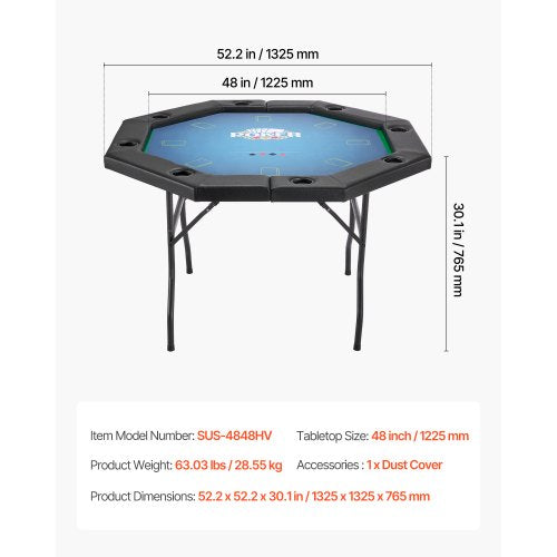 1220 mm Foldable Poker Table Foldable 8 Player Casino Texas Hold'em Table