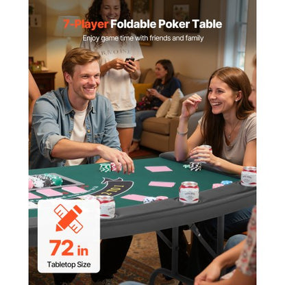 1828.8 mm Foldable Poker Table Foldable Casino Table for 7 Players Texas Hold'em