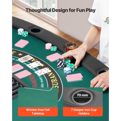 1828.8 mm Foldable Poker Table Foldable Casino Table for 7 Players Texas Hold'em