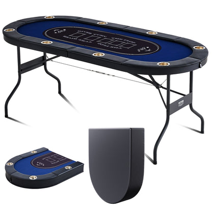 Foldable Poker Table for 8 Players, Blackjack Texas Holdem Poker Table with Padded Rails and Stainless Steel Cup Holder, Portable Foldable Card Board Game Table, 72" Oval Casino Leisure Table