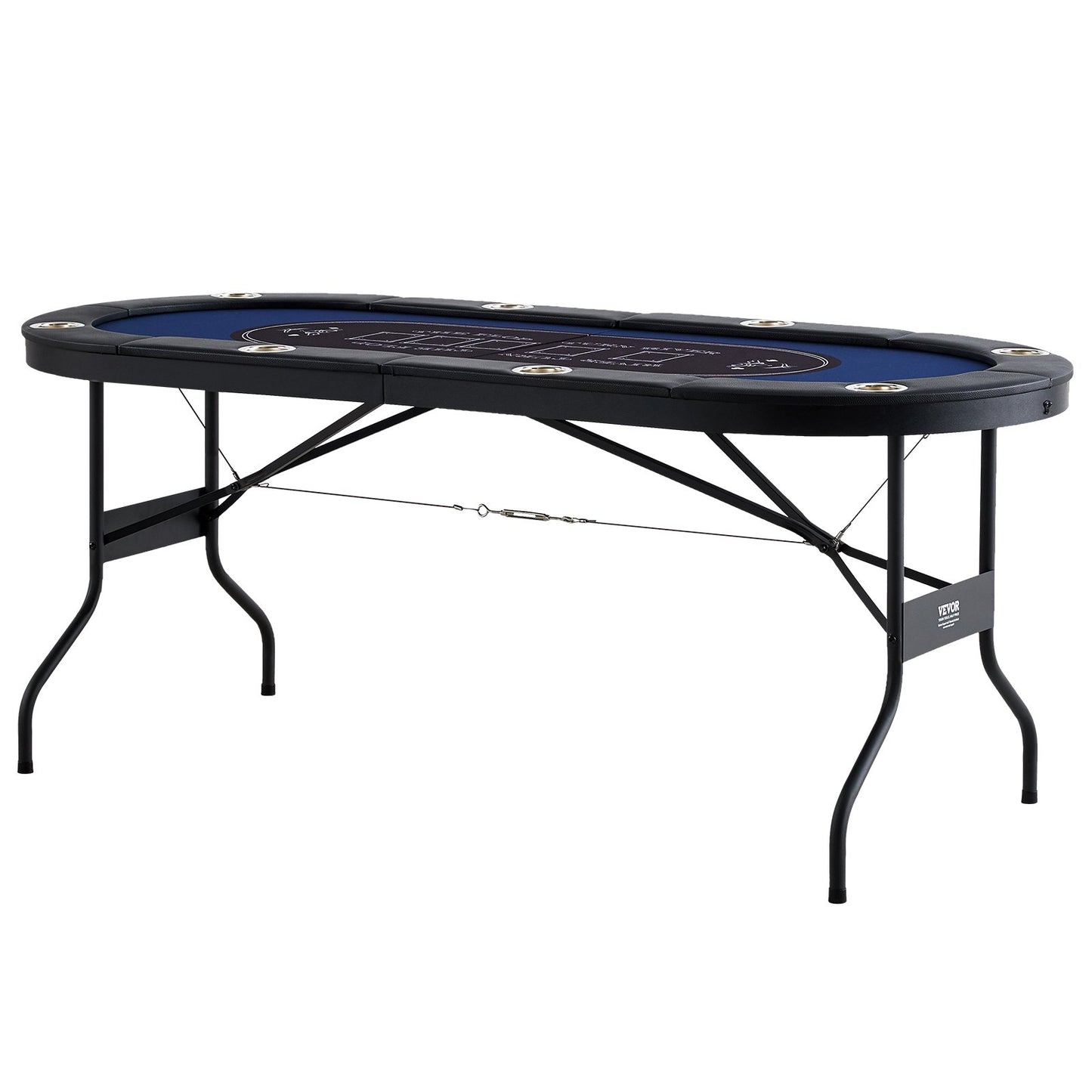Foldable Poker Table for 8 Players, Blackjack Texas Holdem Poker Table with Padded Rails and Stainless Steel Cup Holder, Portable Foldable Card Board Game Table, 72" Oval Casino Leisure Table